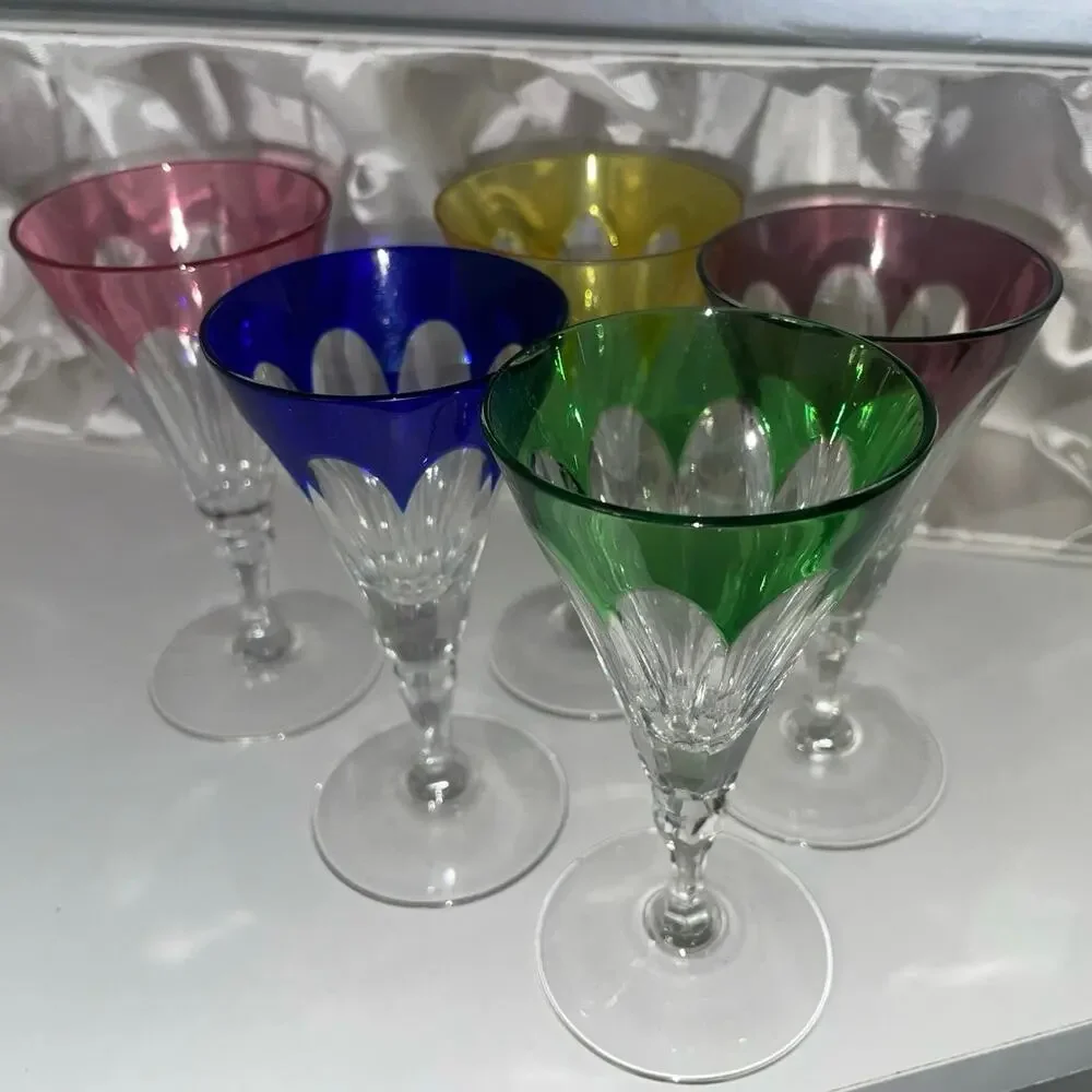 NEW Set of 5 Hungarian Crystal Colorful Cordial Liquor Glasses Hoya